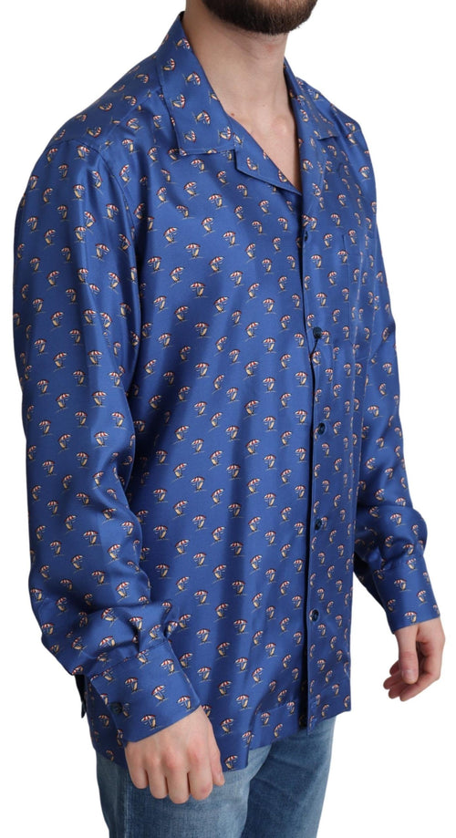 Dolce & Gabbana Blue Beach Chair Umbrella Print Silk Shirt - ClickThatClicks 