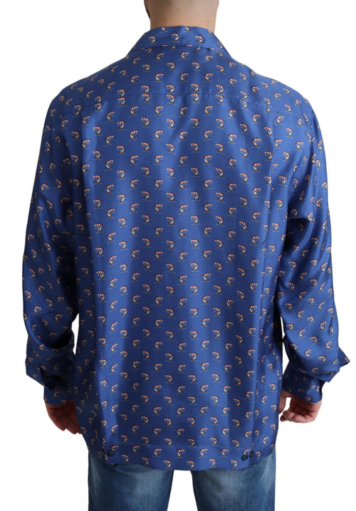 Dolce & Gabbana Blue Beach Chair Umbrella Print Silk Shirt - ClickThatClicks 