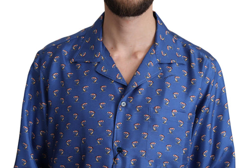 Dolce & Gabbana Blue Beach Chair Umbrella Print Silk Shirt - ClickThatClicks 