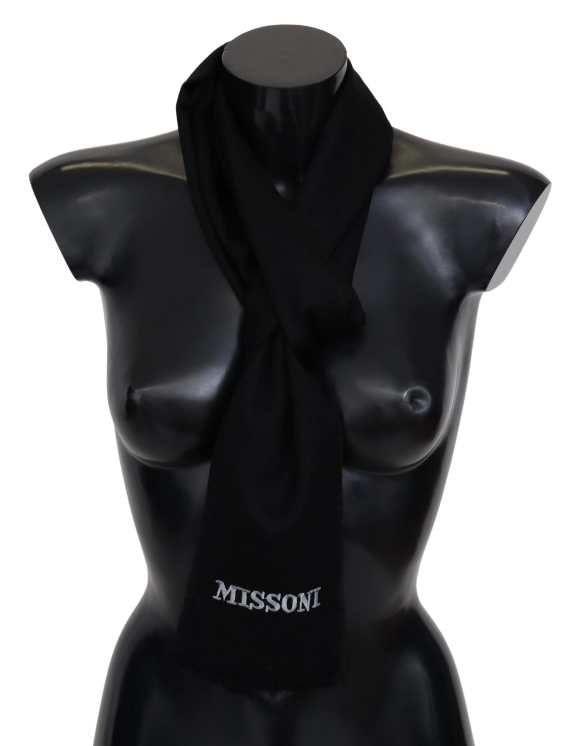 Missoni Black 100% Wool Unisex Neck Wrap Fringes Logo Scarf - ClickThatClicks 