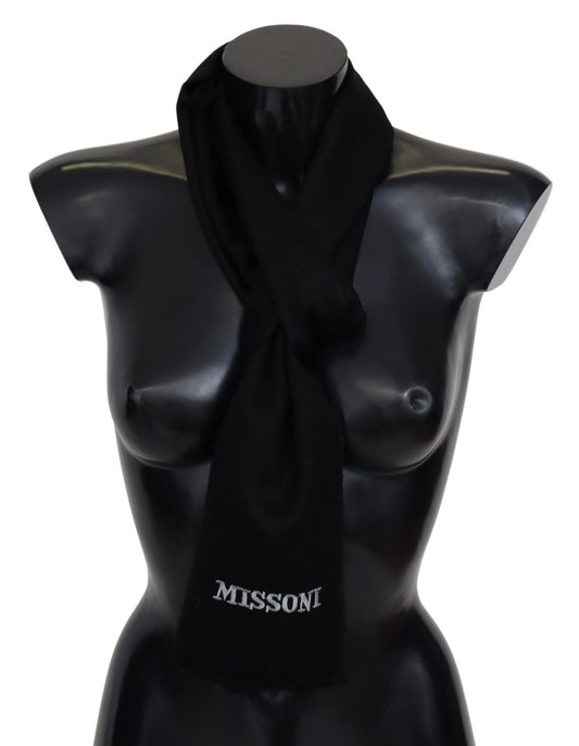 Missoni Black 100% Wool Unisex Neck Wrap Fringes Logo Scarf - ClickThatClicks 