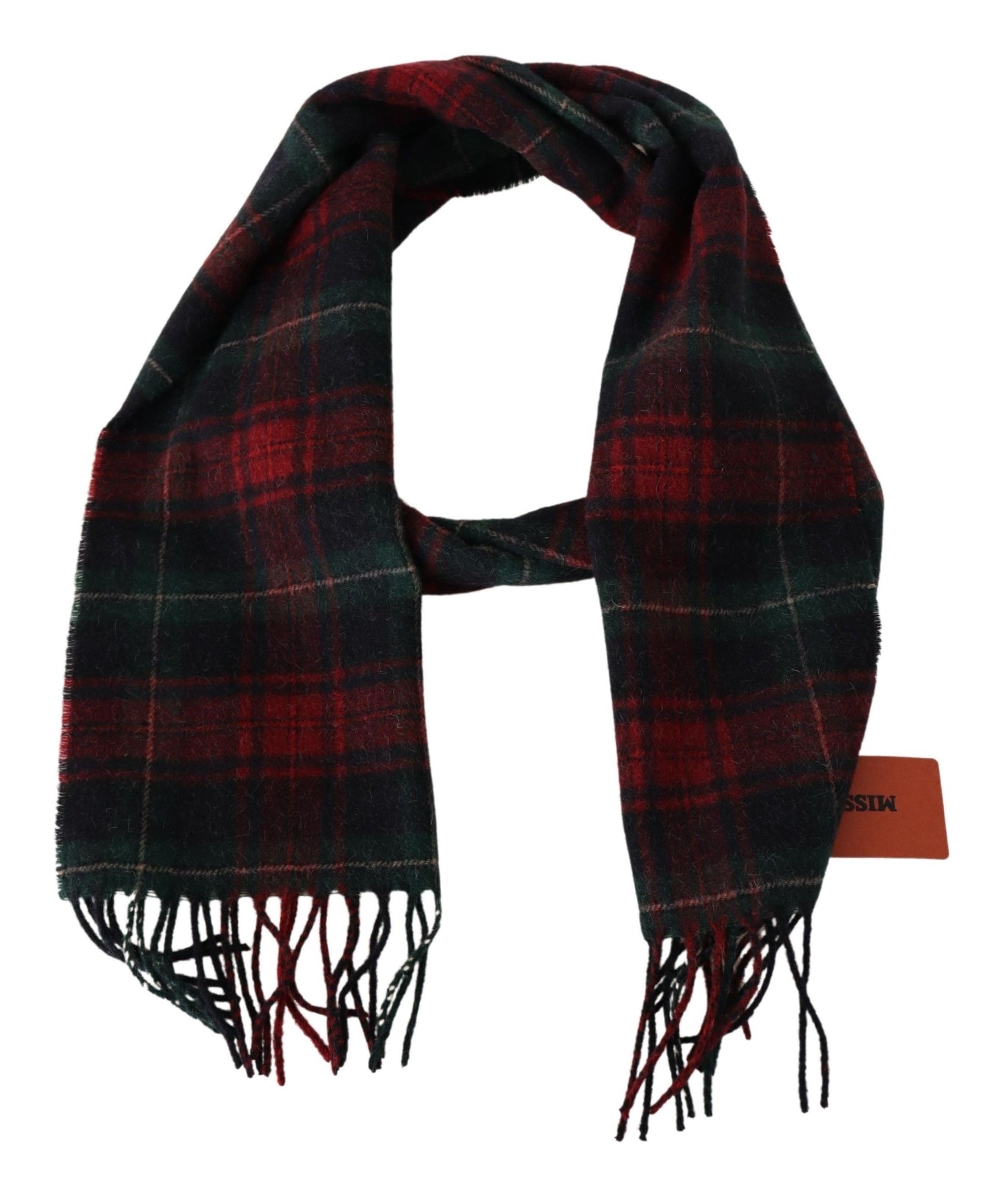 Missoni Black Red Check Wool Unisex Neck Wrap Fringes Scarf - ClickThatClicks 