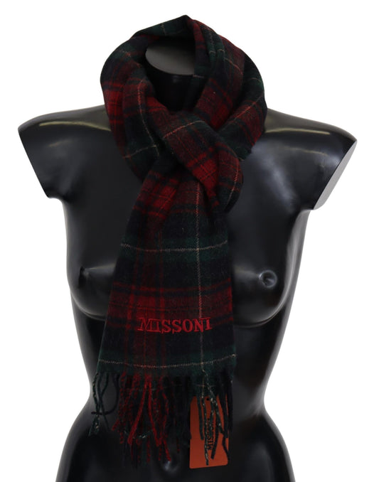 Missoni Black Red Check Wool Unisex Neck Wrap Fringes Scarf - ClickThatClicks 
