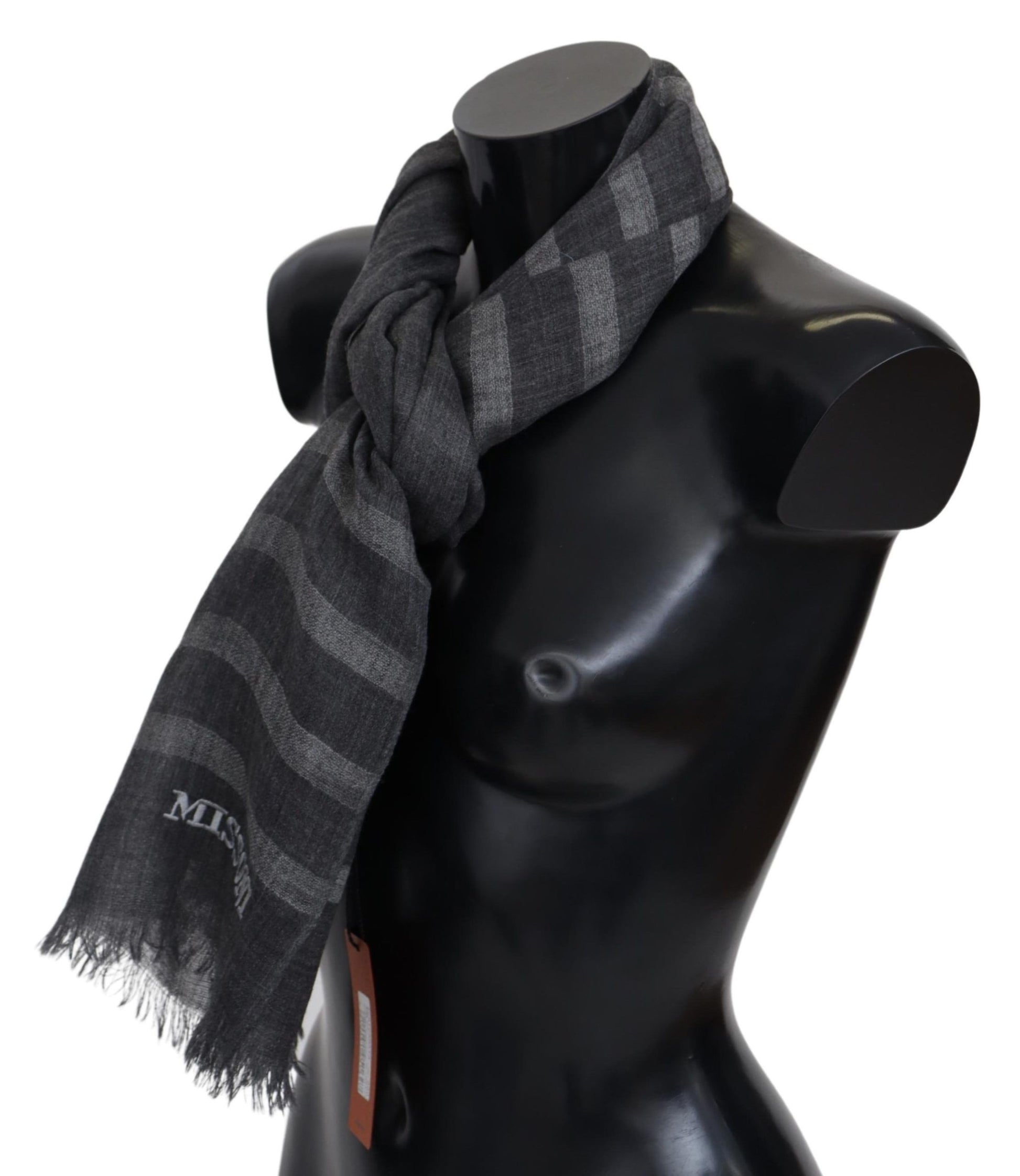 Missoni Gray Striped Wool Unisex Neck Wrap Fringes Scarf - ClickThatClicks 