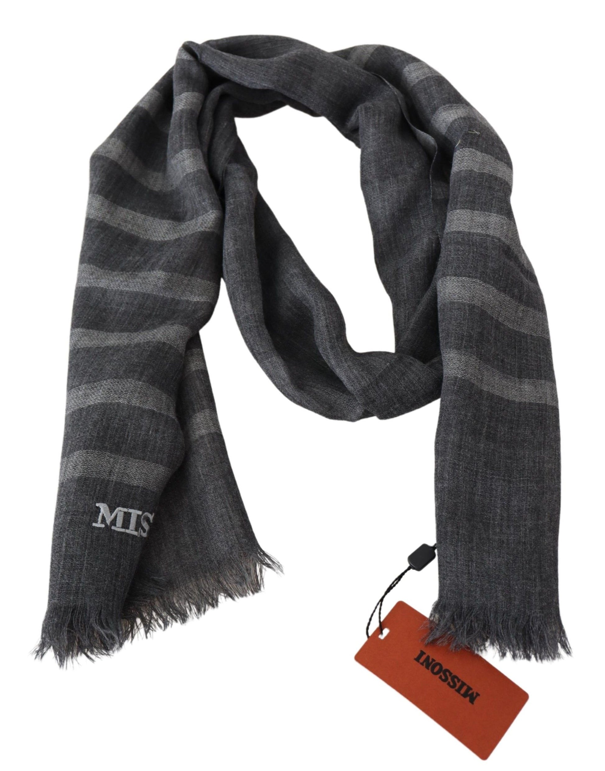 Missoni Gray Striped Wool Unisex Neck Wrap Fringes Scarf - ClickThatClicks 
