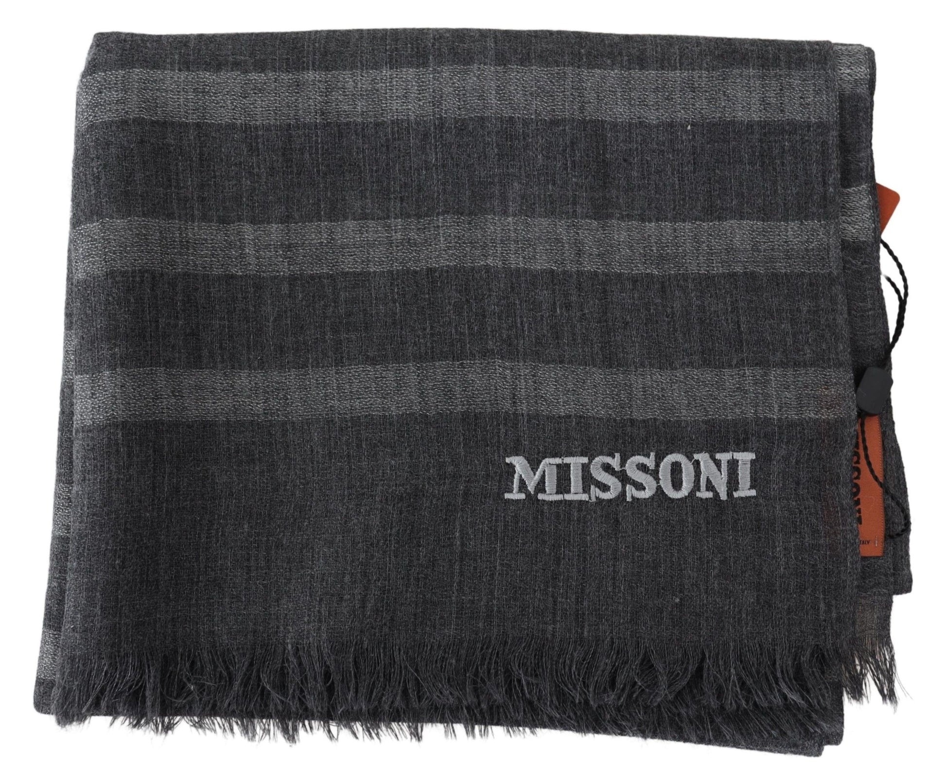 Missoni Gray Striped Wool Unisex Neck Wrap Fringes Scarf - ClickThatClicks 