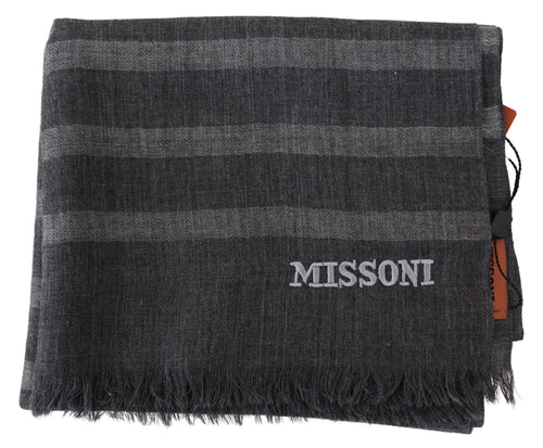 Missoni Gray Striped Wool Unisex Neck Wrap Fringes Scarf - ClickThatClicks 