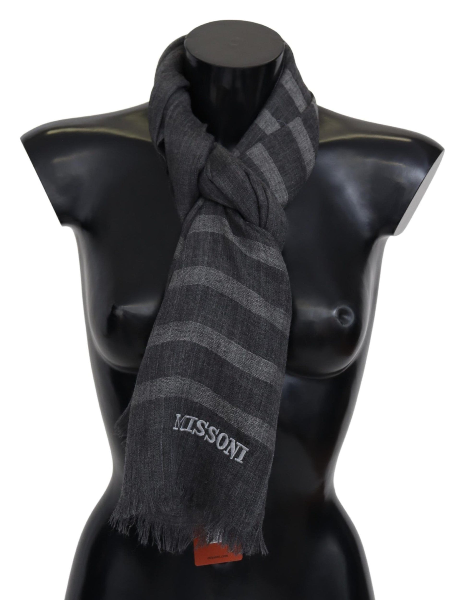 Missoni Gray Striped Wool Unisex Neck Wrap Fringes Scarf - ClickThatClicks 