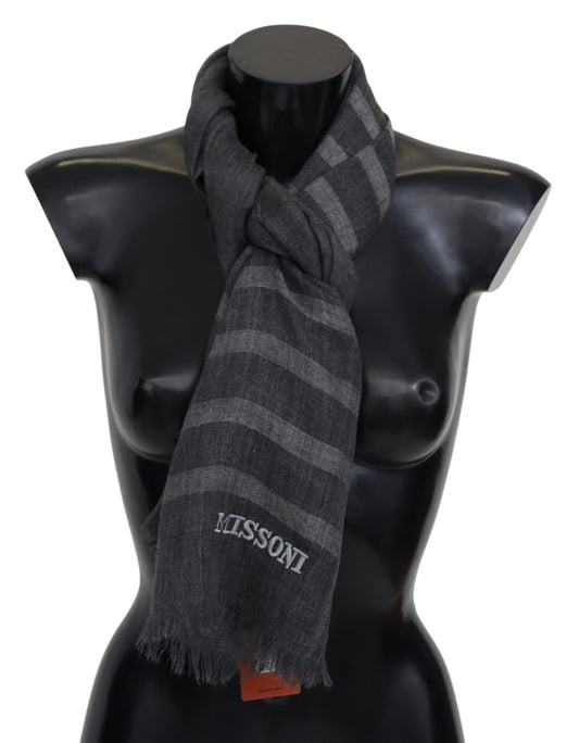 Missoni Gray Striped Wool Unisex Neck Wrap Fringes Scarf - ClickThatClicks 