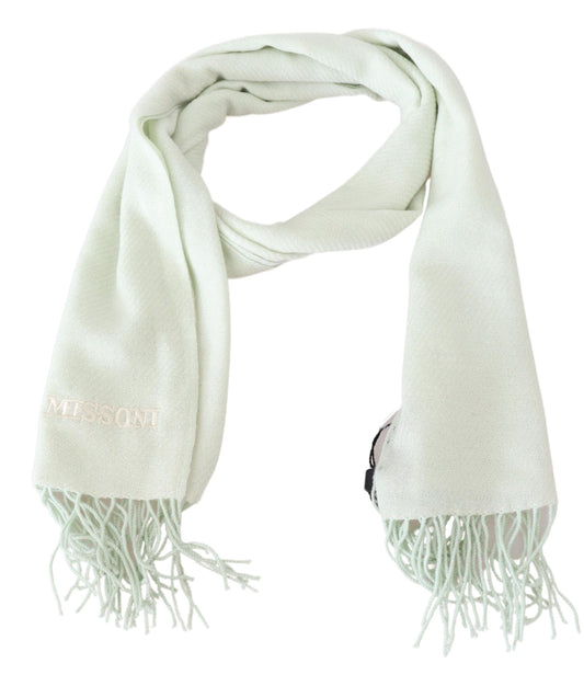 Missoni Light Green Pattern Cashmere Unisex Wrap Fringes Scarf