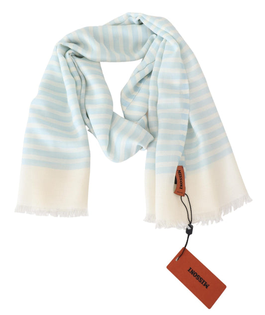 Missoni Blue White Lined Cashmere Unisex Wrap Scarf - ClickThatClicks 