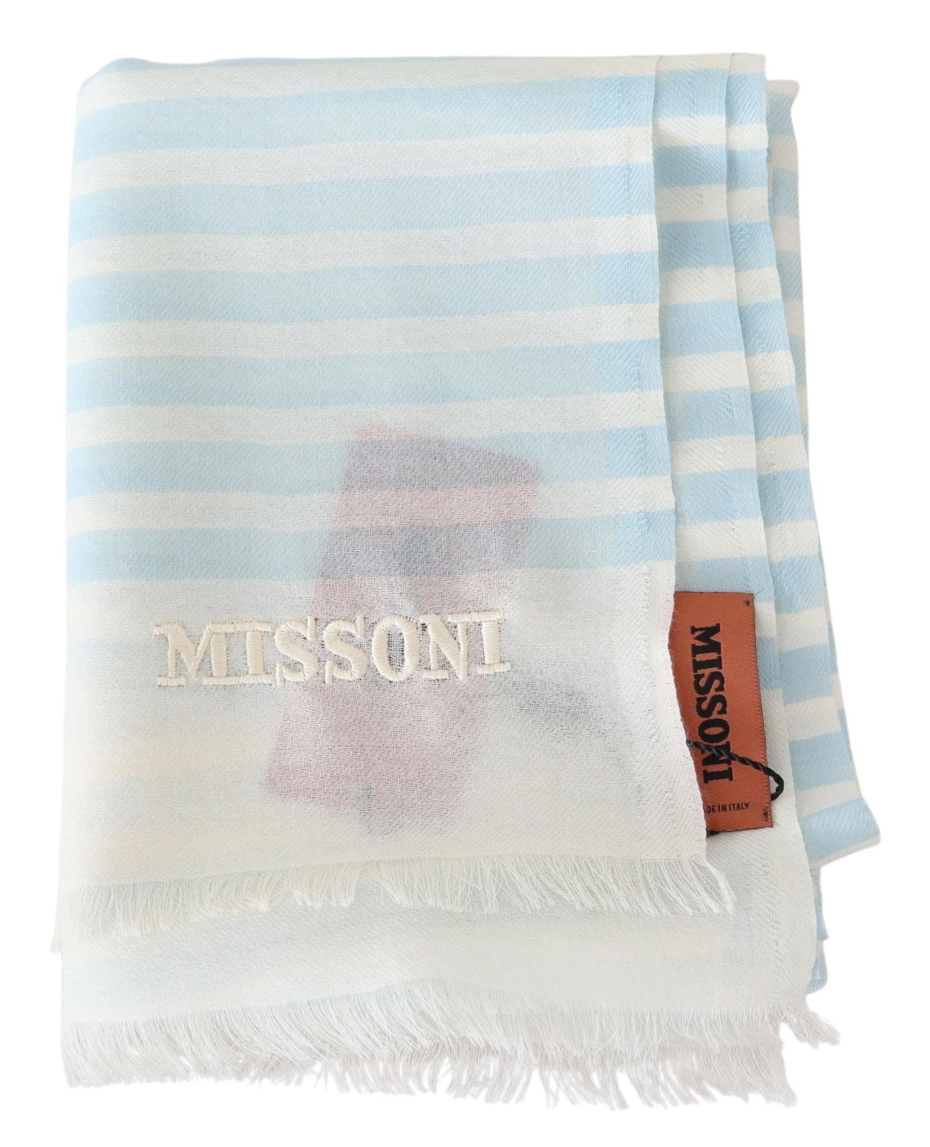 Missoni Blue White Lined Cashmere Unisex Wrap Scarf - ClickThatClicks 