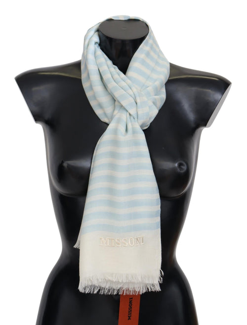 Missoni Blue White Lined Cashmere Unisex Wrap Scarf - ClickThatClicks 