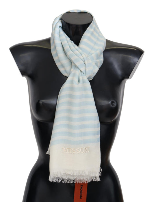 Missoni Blue White Lined Cashmere Unisex Wrap Scarf - ClickThatClicks 
