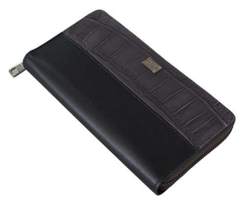 Dolce & Gabbana Black Zip Around Continental Clutch Leather Wallet - ClickThatClicks 