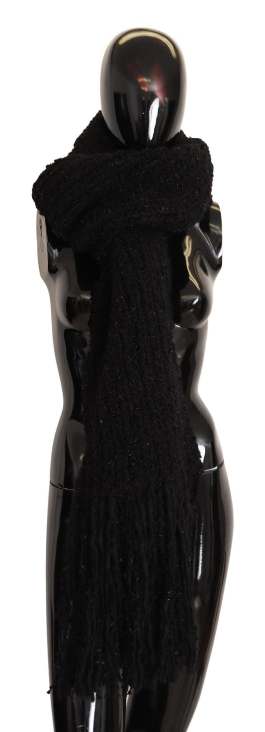 Dolce & Gabbana Black Virgin Wool Knitted Wrap Shawl Scarf - ClickThatClicks 
