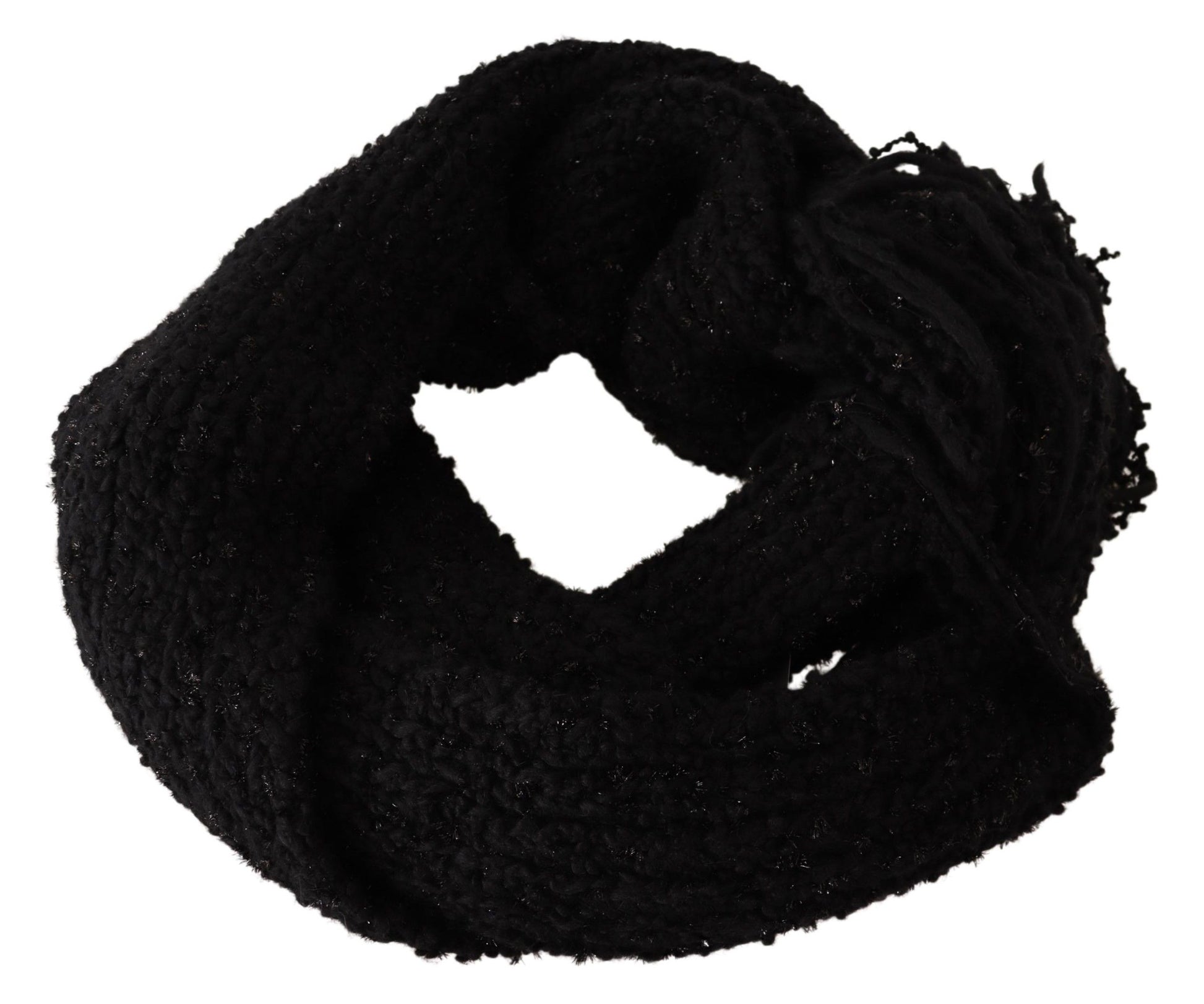Dolce & Gabbana Black Virgin Wool Knitted Wrap Shawl Scarf - ClickThatClicks 