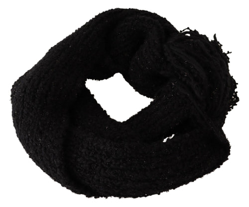 Dolce & Gabbana Black Virgin Wool Knitted Wrap Shawl Scarf - ClickThatClicks 