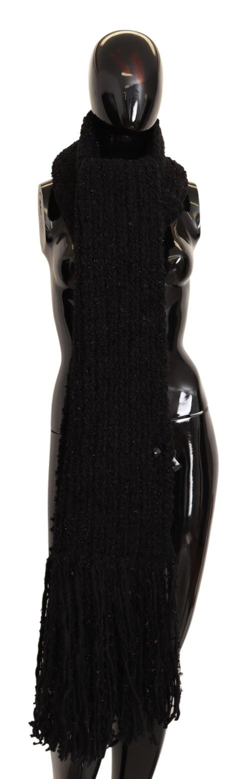Dolce & Gabbana Black Virgin Wool Knitted Wrap Shawl Scarf - ClickThatClicks 