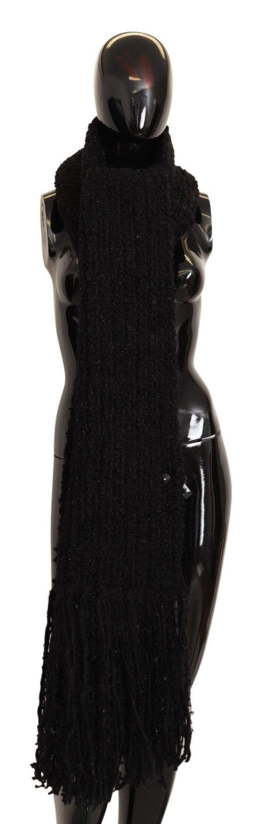 Dolce & Gabbana Black Virgin Wool Knitted Wrap Shawl Scarf - ClickThatClicks 