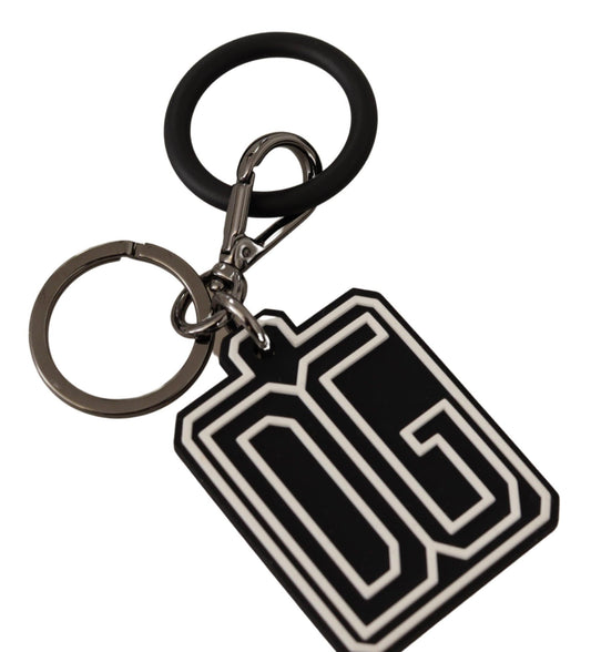 Dolce & Gabbana Black White DG Rubber Logo Silver Ring Keychain - ClickThatClicks 
