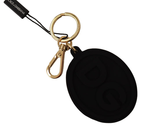 Dolce & Gabbana Black Rubber DG Logo Gold Brass Metal Keyring Keychain - ClickThatClicks 