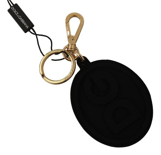 Dolce & Gabbana Black Rubber DG Logo Gold Brass Metal Keyring Keychain - ClickThatClicks 