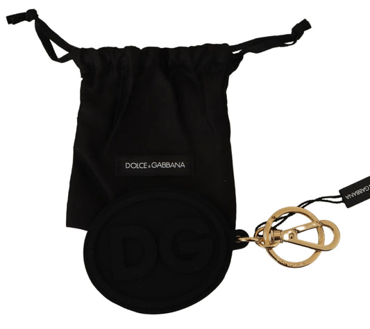 Dolce & Gabbana Black Rubber DG Logo Gold Brass Metal Keyring Keychain - ClickThatClicks 