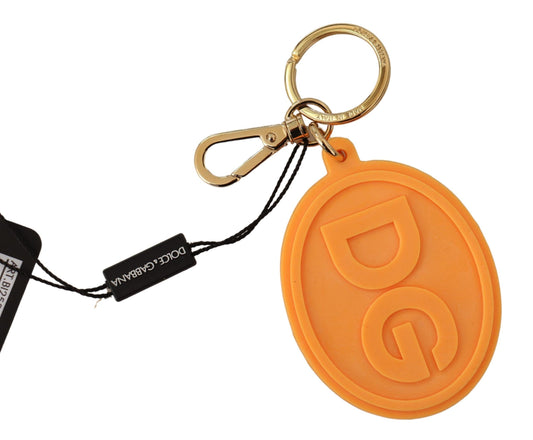 Dolce & Gabbana Orange Rubber DG Logo Gold Brass Metal Keychain - ClickThatClicks 