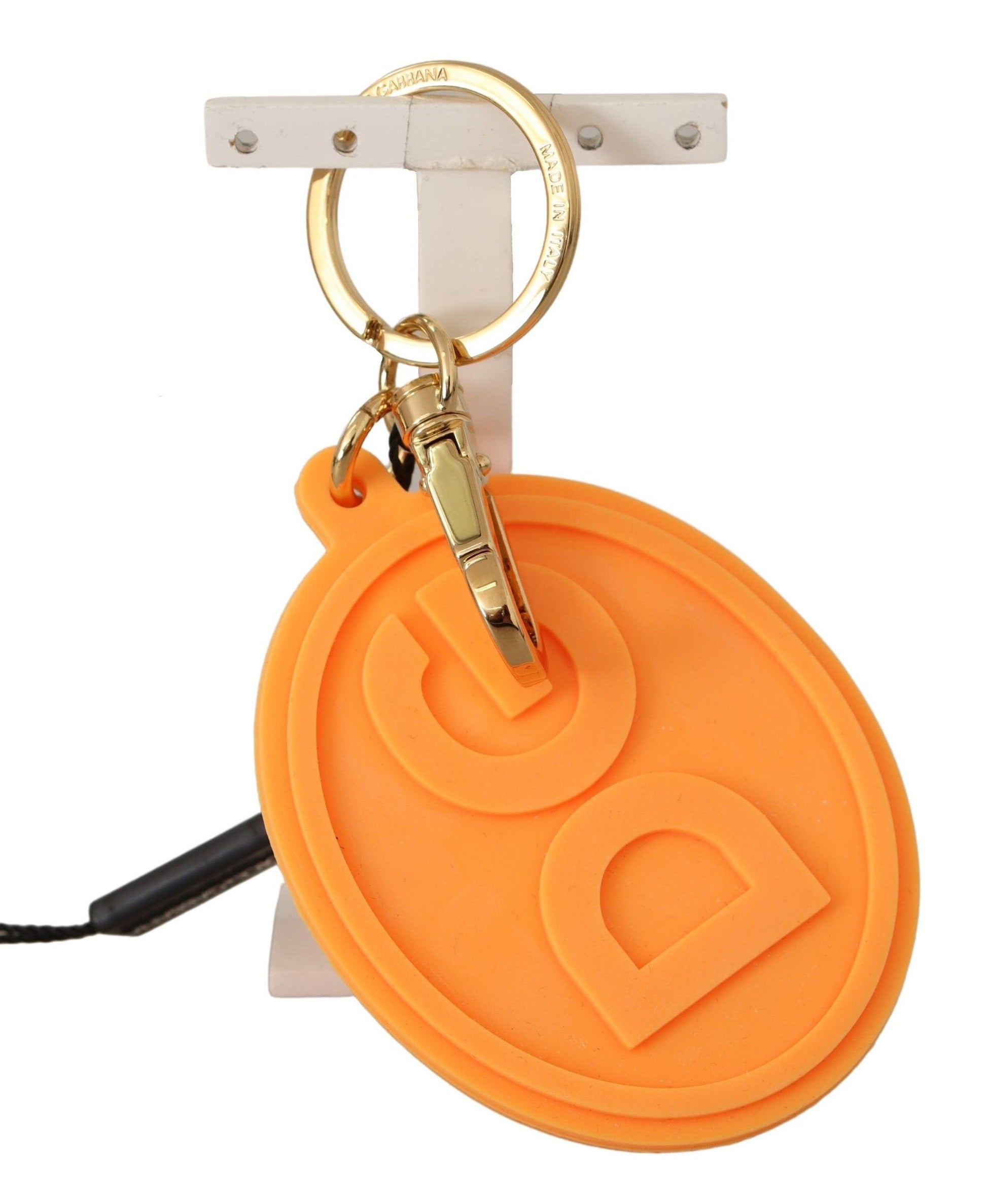 Dolce & Gabbana Orange Rubber DG Logo Gold Brass Metal Keychain - ClickThatClicks 