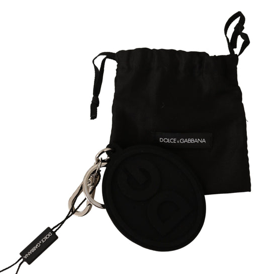 Dolce & Gabbana Black Rubber DG Logo Silver Brass Metal Keychain - ClickThatClicks 