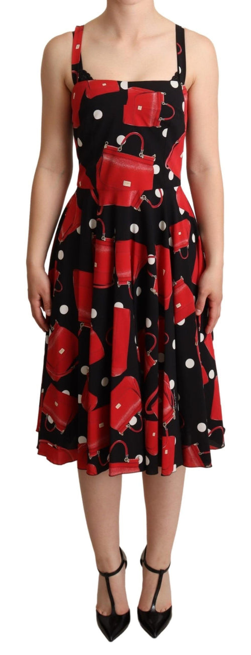 Dolce & Gabbana Black Red Bag Print A-line Mid Length Dress - ClickThatClicks 