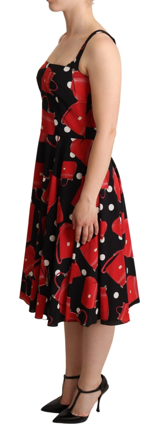 Dolce & Gabbana Black Red Bag Print A-line Mid Length Dress - ClickThatClicks 