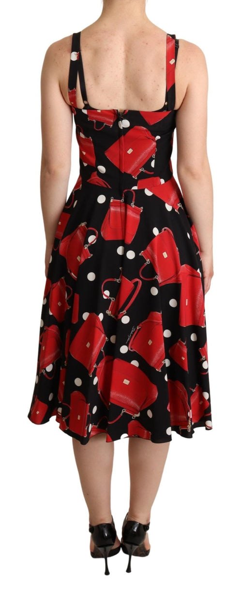 Dolce & Gabbana Black Red Bag Print A-line Mid Length Dress - ClickThatClicks 