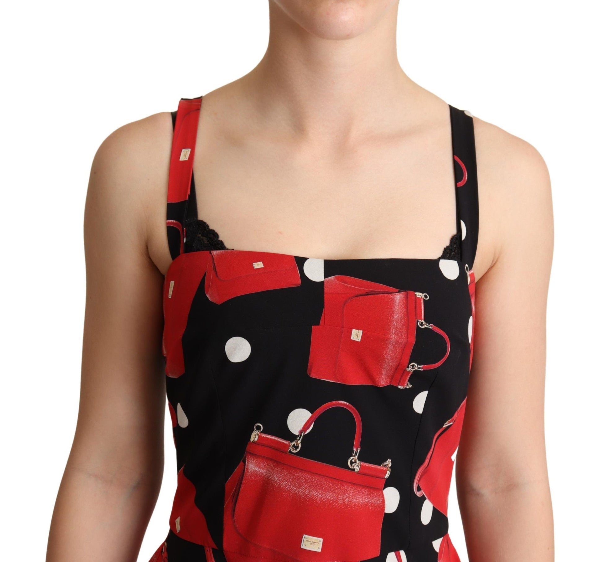 Dolce & Gabbana Black Red Bag Print A-line Mid Length Dress - ClickThatClicks 