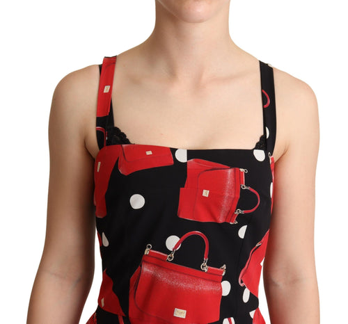 Dolce & Gabbana Black Red Bag Print A-line Mid Length Dress - ClickThatClicks 