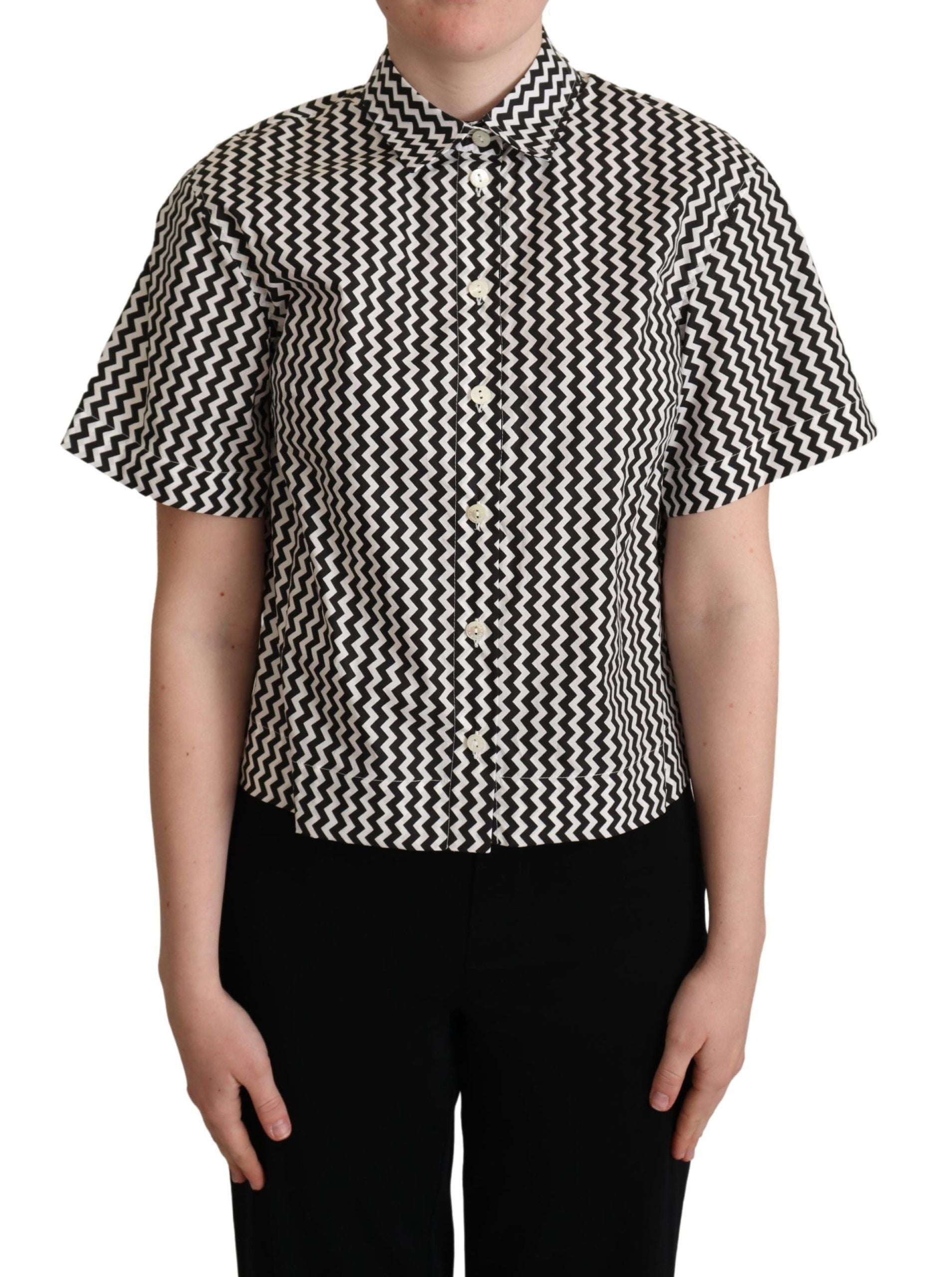 Dolce & Gabbana Black White Zigzag Collar Cotton Top Shirt - ClickThatClicks 