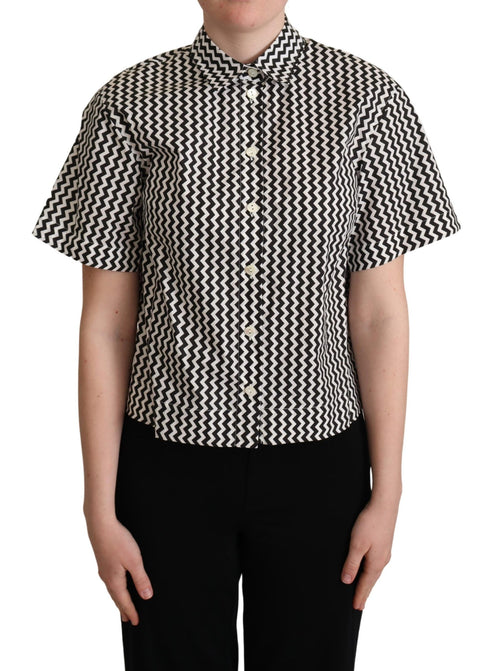 Dolce & Gabbana Black White Zigzag Collar Cotton Top Shirt - ClickThatClicks 