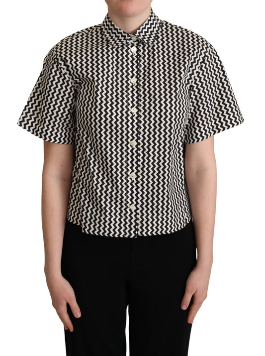 Dolce & Gabbana Black White Zigzag Collar Cotton Top Shirt - ClickThatClicks 
