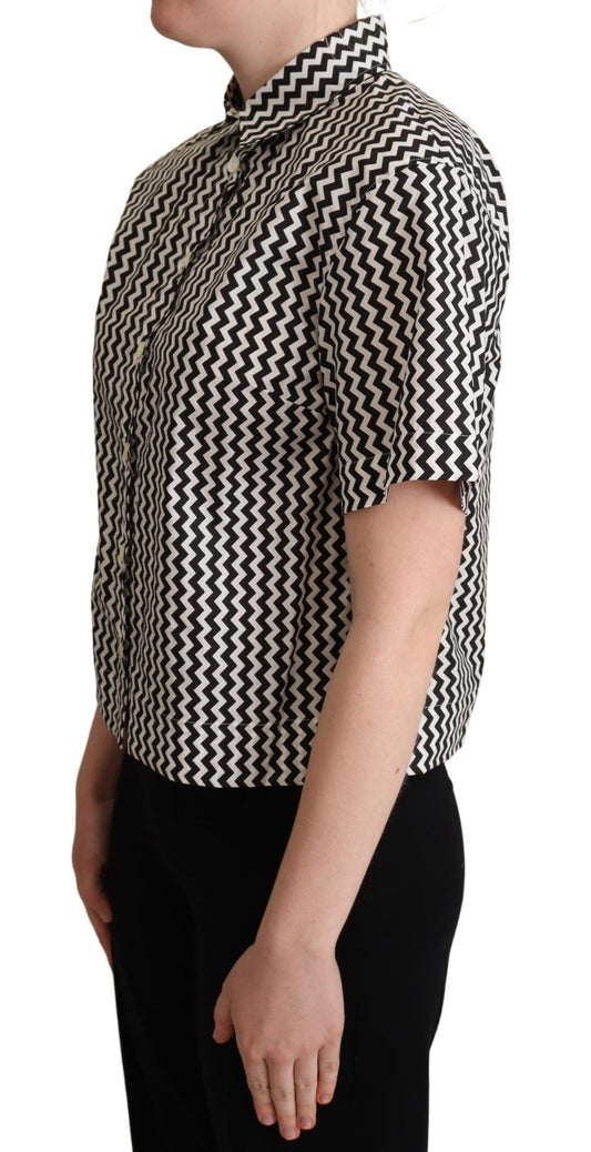 Dolce & Gabbana Black White Zigzag Collar Cotton Top Shirt - ClickThatClicks 