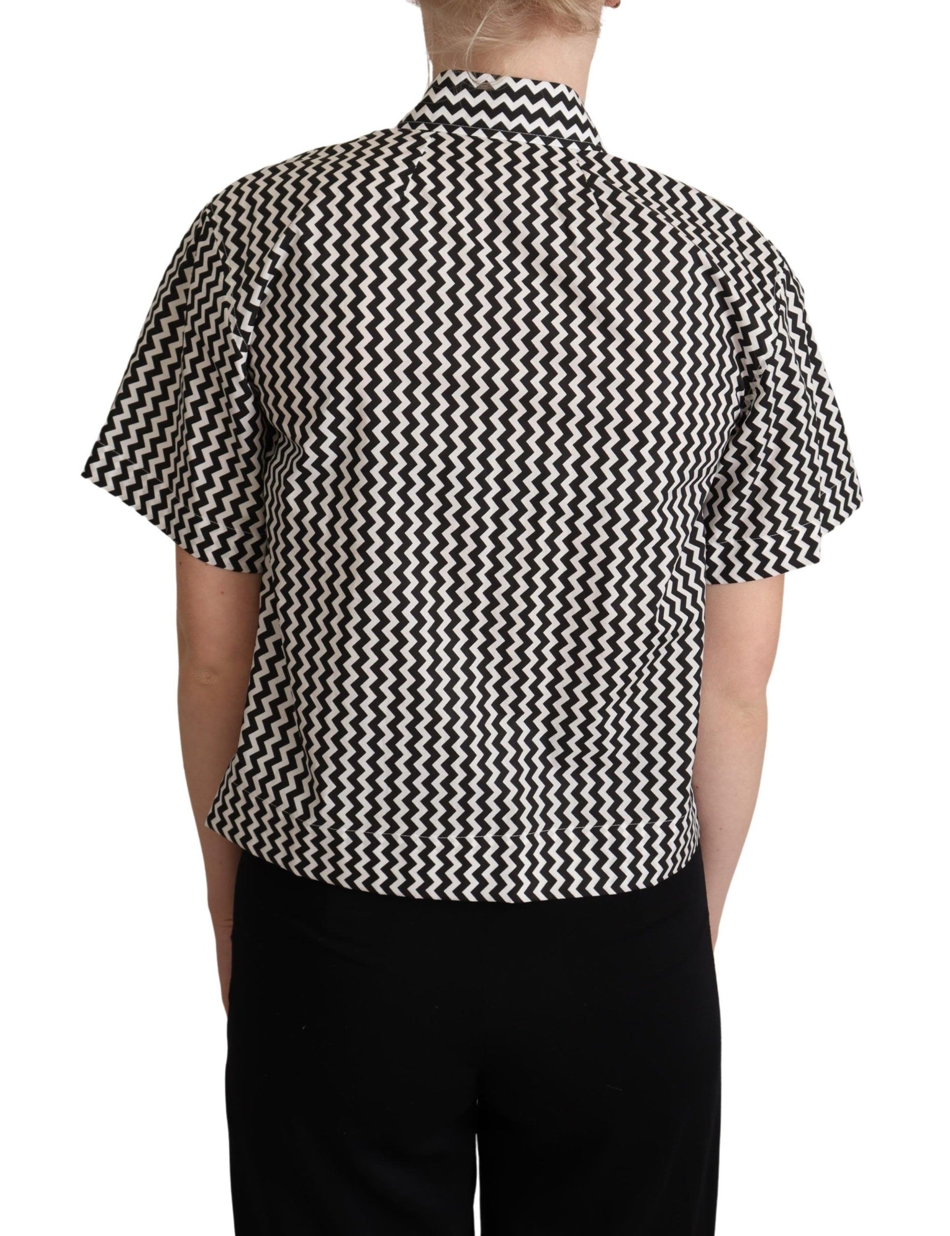 Dolce & Gabbana Black White Zigzag Collar Cotton Top Shirt - ClickThatClicks 