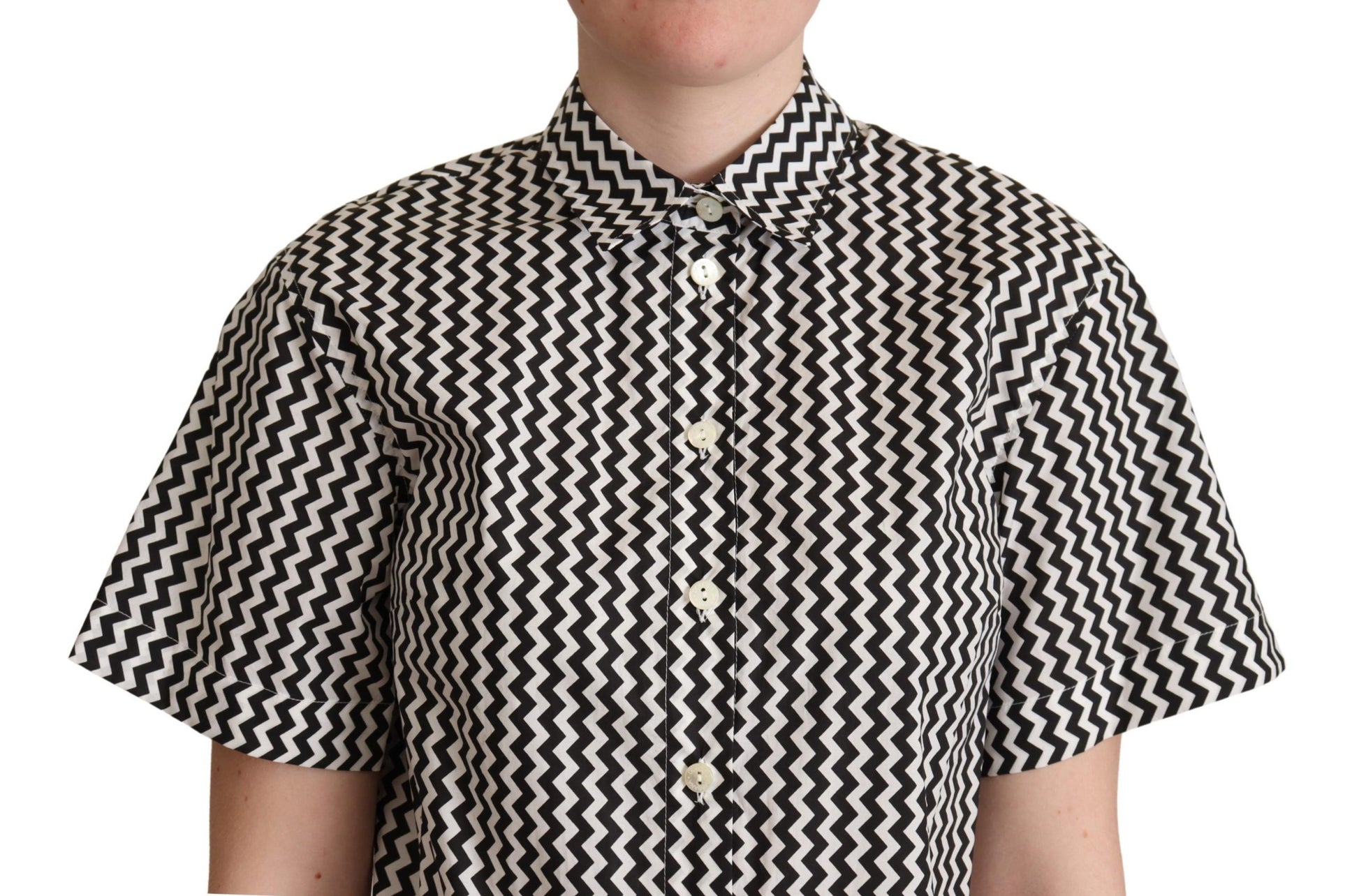 Dolce & Gabbana Black White Zigzag Collar Cotton Top Shirt - ClickThatClicks 