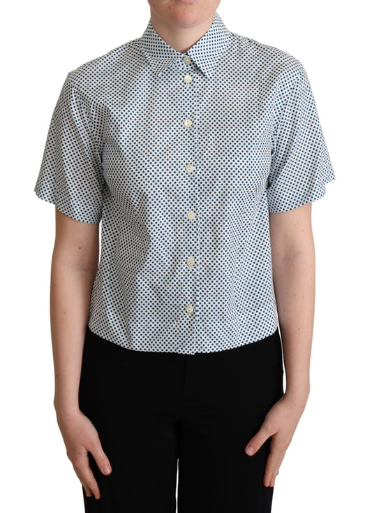 Dolce & Gabbana White Blue Polka Dot Cotton Shirt - ClickThatClicks 