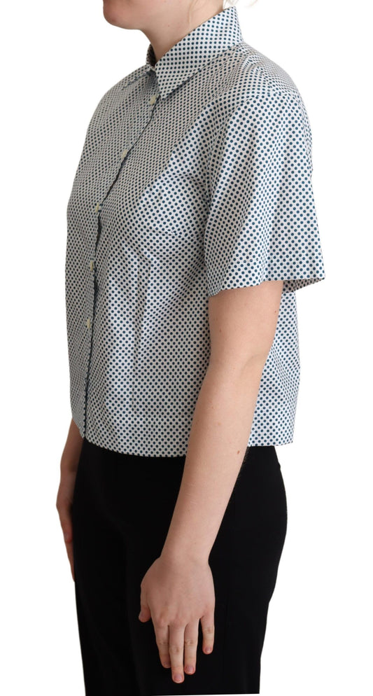 Dolce & Gabbana White Blue Polka Dot Cotton Shirt - ClickThatClicks 