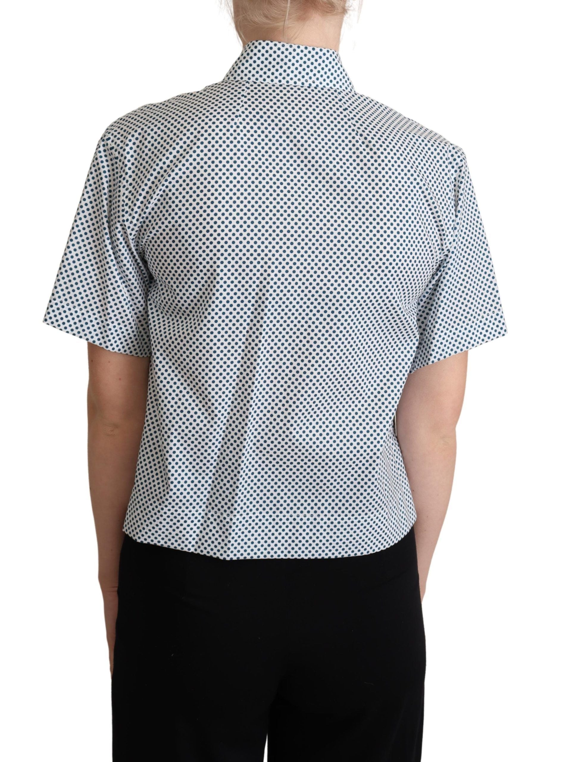 Dolce & Gabbana White Blue Polka Dot Cotton Shirt - ClickThatClicks 