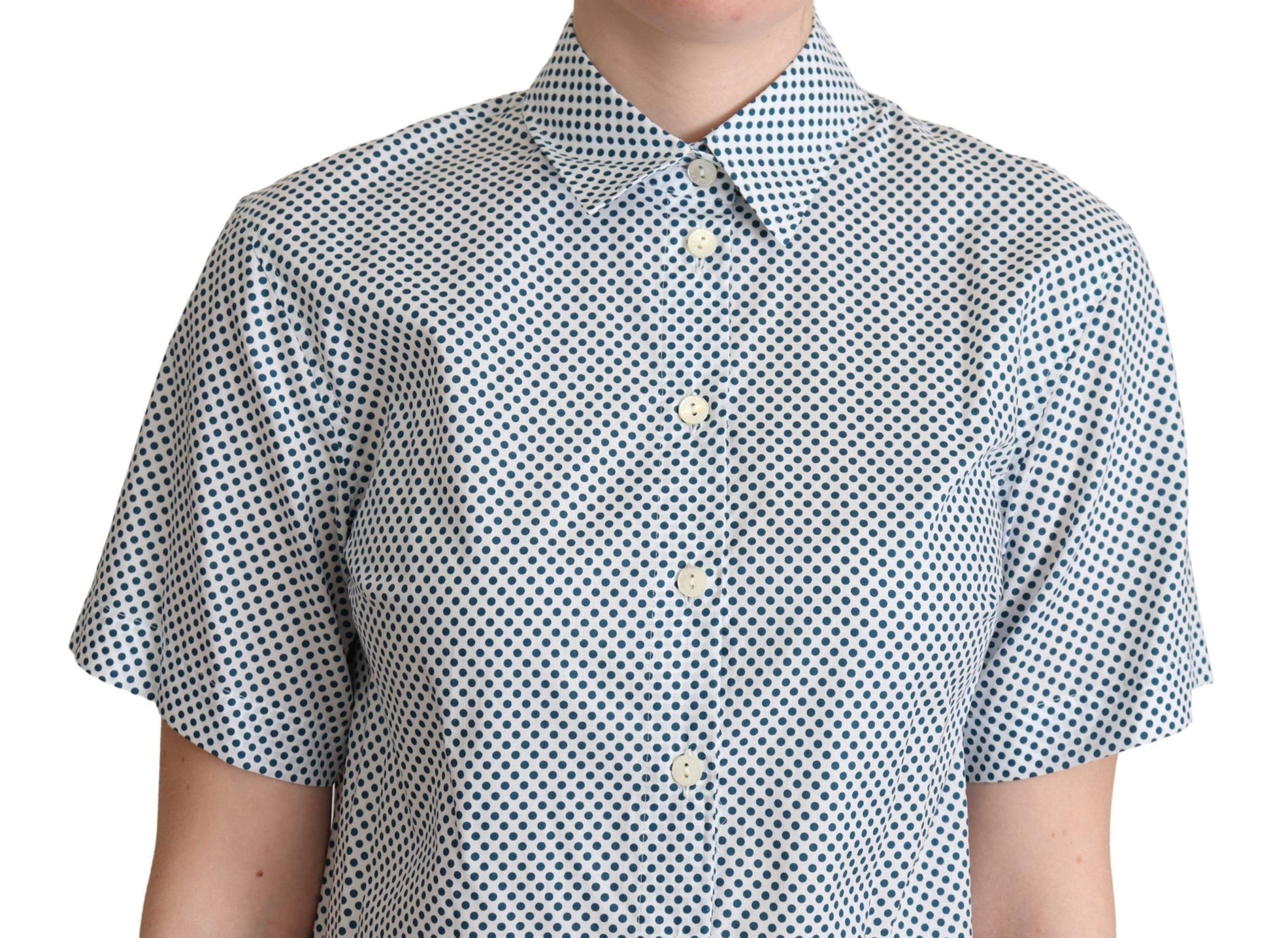 Dolce & Gabbana White Blue Polka Dot Cotton Shirt - ClickThatClicks 