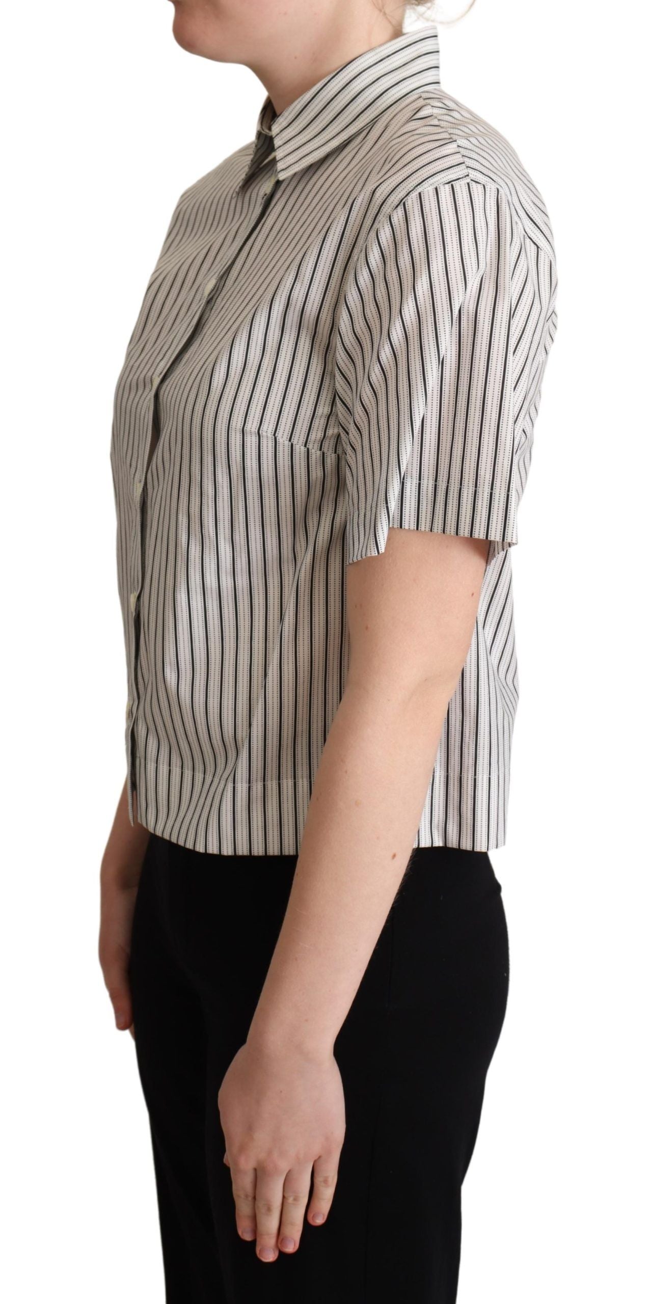 Dolce & Gabbana White Black Striped Collared Shirt - ClickThatClicks 