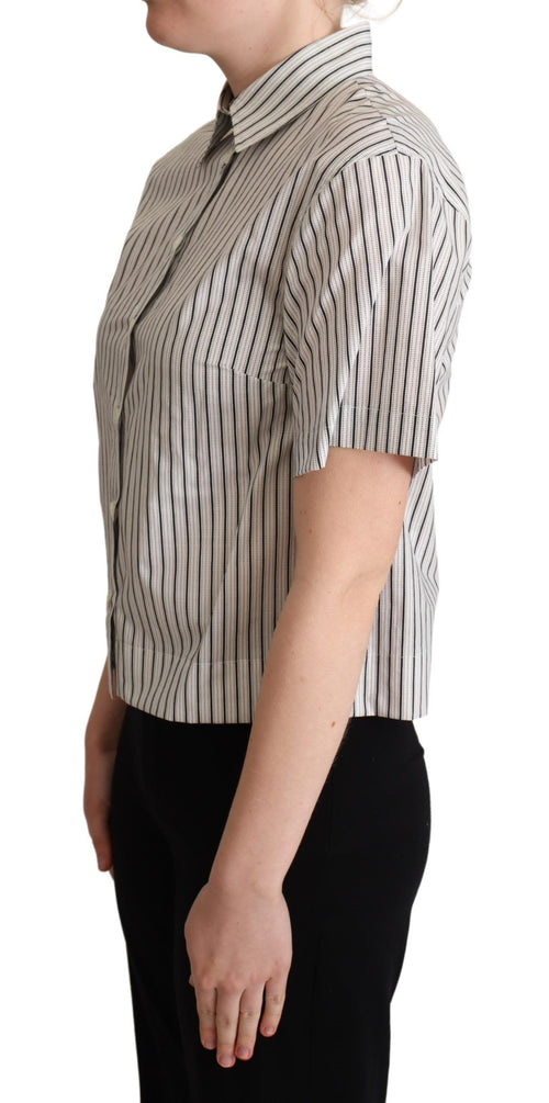 Dolce & Gabbana White Black Striped Collared Shirt - ClickThatClicks 
