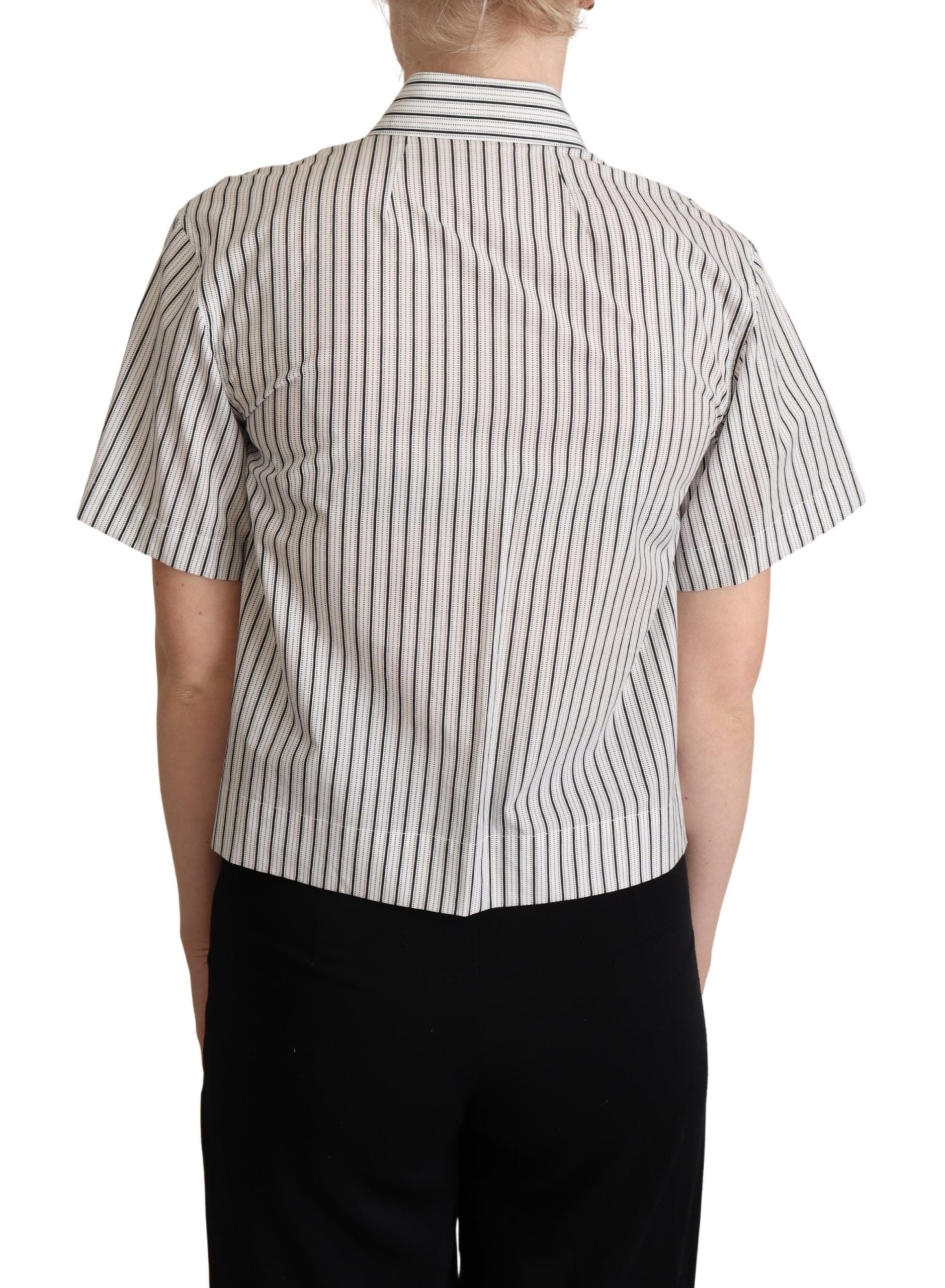Dolce & Gabbana White Black Striped Collared Shirt - ClickThatClicks 