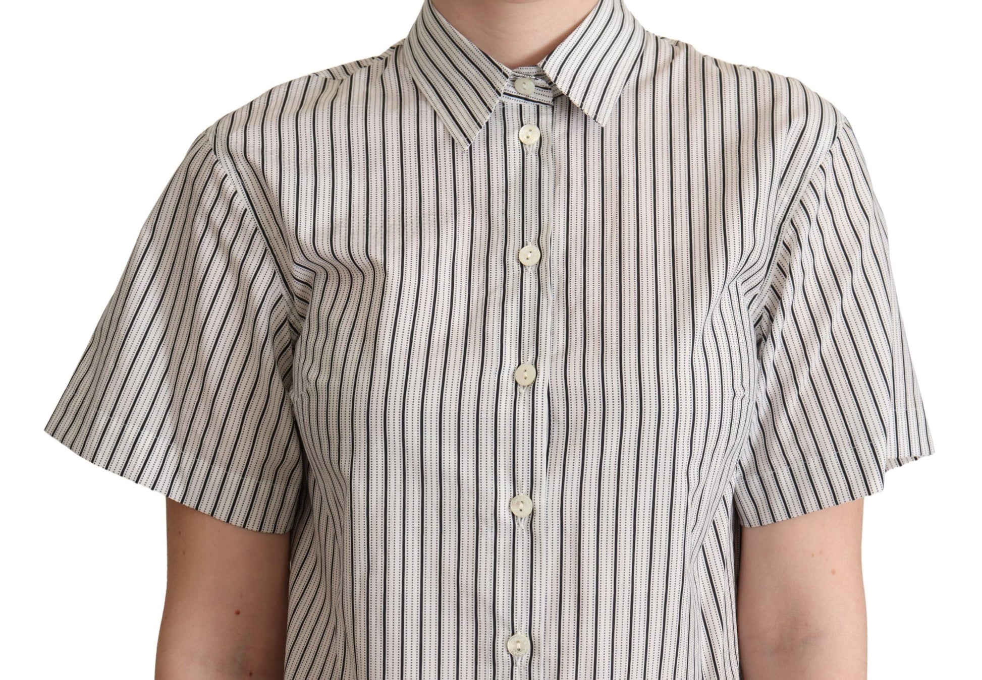 Dolce & Gabbana White Black Striped Collared Shirt - ClickThatClicks 